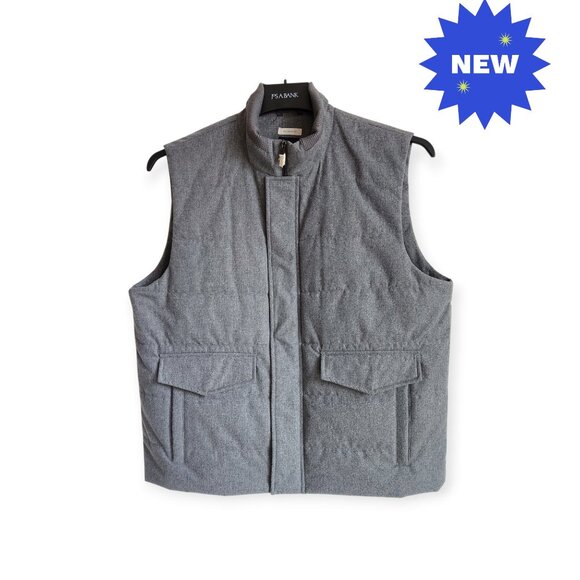 Large Gray Vest Coat Mens Jos A Bank New Tailored Fit Size L Nwt Zip Up Jacket - Picture 1 of 17